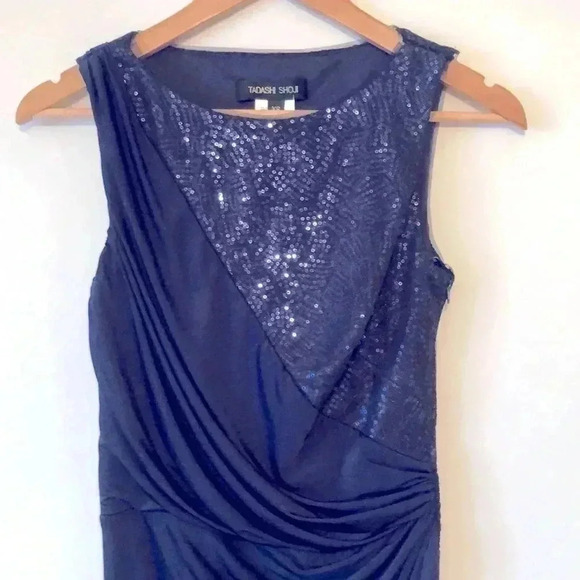 TADASHI SHOJI Sleeveless Gathered Waist Sequin Accent Sheath Dress - Picture 2 of 10